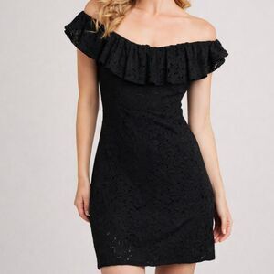 Betsey Johnson Black Off Shoulder Ruffle Lace Dress Size 2